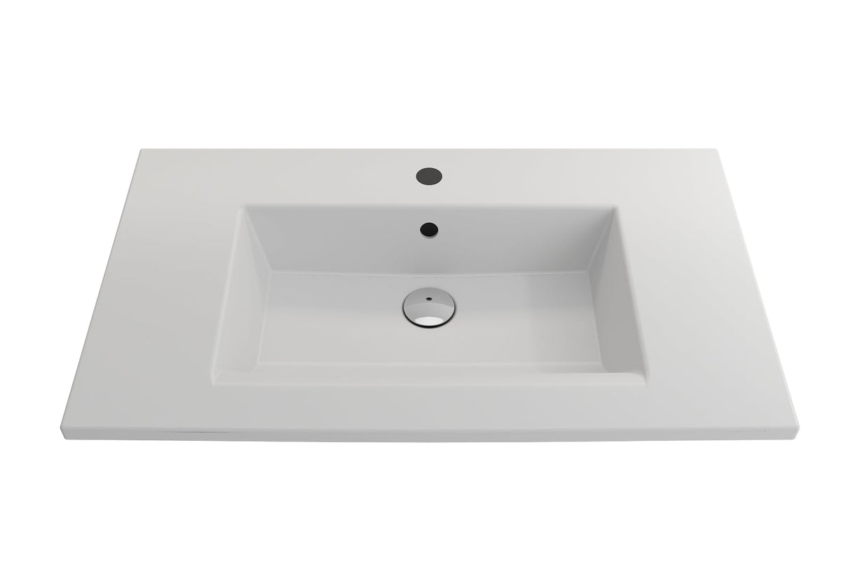 BOCCHI 1113-002-0126 Ravenna Wall-Mounted Sink Fireclay 32.25 in. 1-Hole with Overflow in Matte White