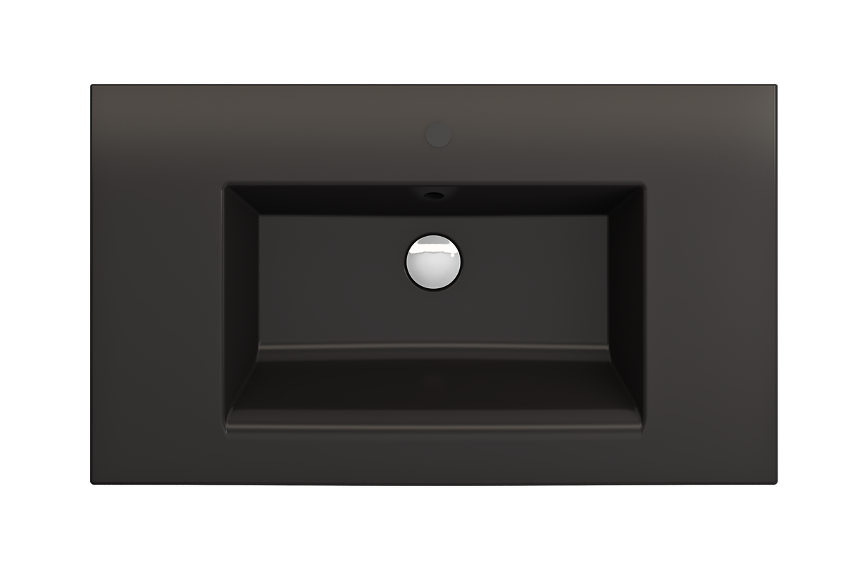 BOCCHI 1113-004-0126 Ravenna Wall-Mounted Sink Fireclay 32.25 in. 1-Hole with Overflow in Matte Black