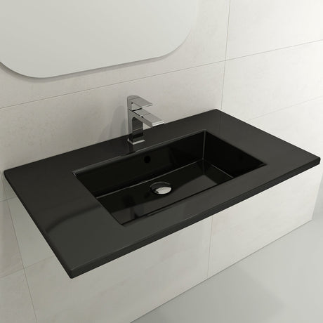 BOCCHI 1113-005-0127 Ravenna Wall-Mounted Sink Fireclay 32.25 in. 3-Hole with Overflow in Black