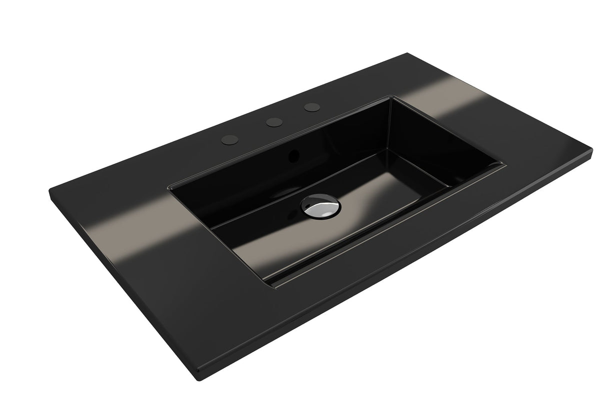 BOCCHI 1113-005-0127 Ravenna Wall-Mounted Sink Fireclay 32.25 in. 3-Hole with Overflow in Black