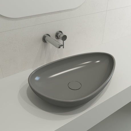 BOCCHI 1114-006-0125 Etna Vessel Fireclay 23.25 in. with Matching Drain Cover in Matte Gray