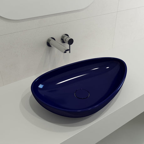 BOCCHI 1114-010-0125 Etna Vessel Fireclay 23.25 in. with Matching Drain Cover in Sapphire Blue