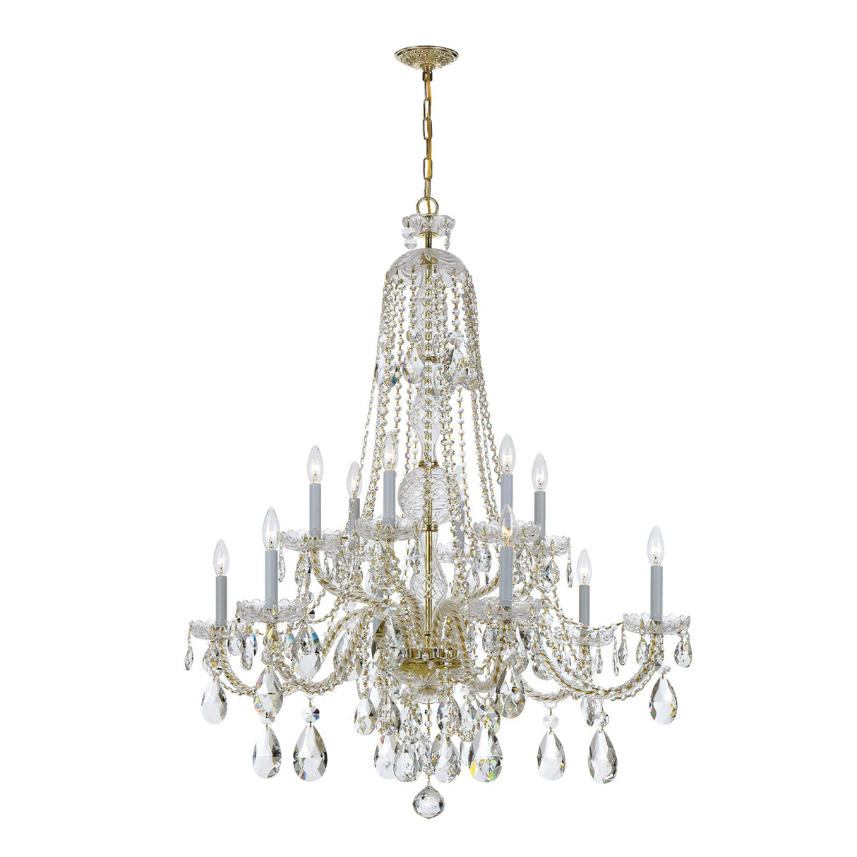 Traditional Crystal 12 Light Hand Cut Crystal Polished Brass Chandelier 1114-PB-CL-MWP