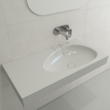 BOCCHI 1115-002-0125 Etna Wall-Mounted Sink Fireclay 35.5 in. with Matching Drain Cover in Matte White