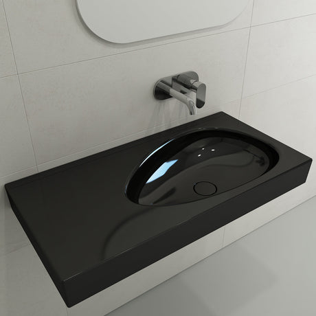 BOCCHI 1115-005-0125 Etna Wall-Mounted Sink Fireclay 35.5 in. with Matching Drain Cover in Black