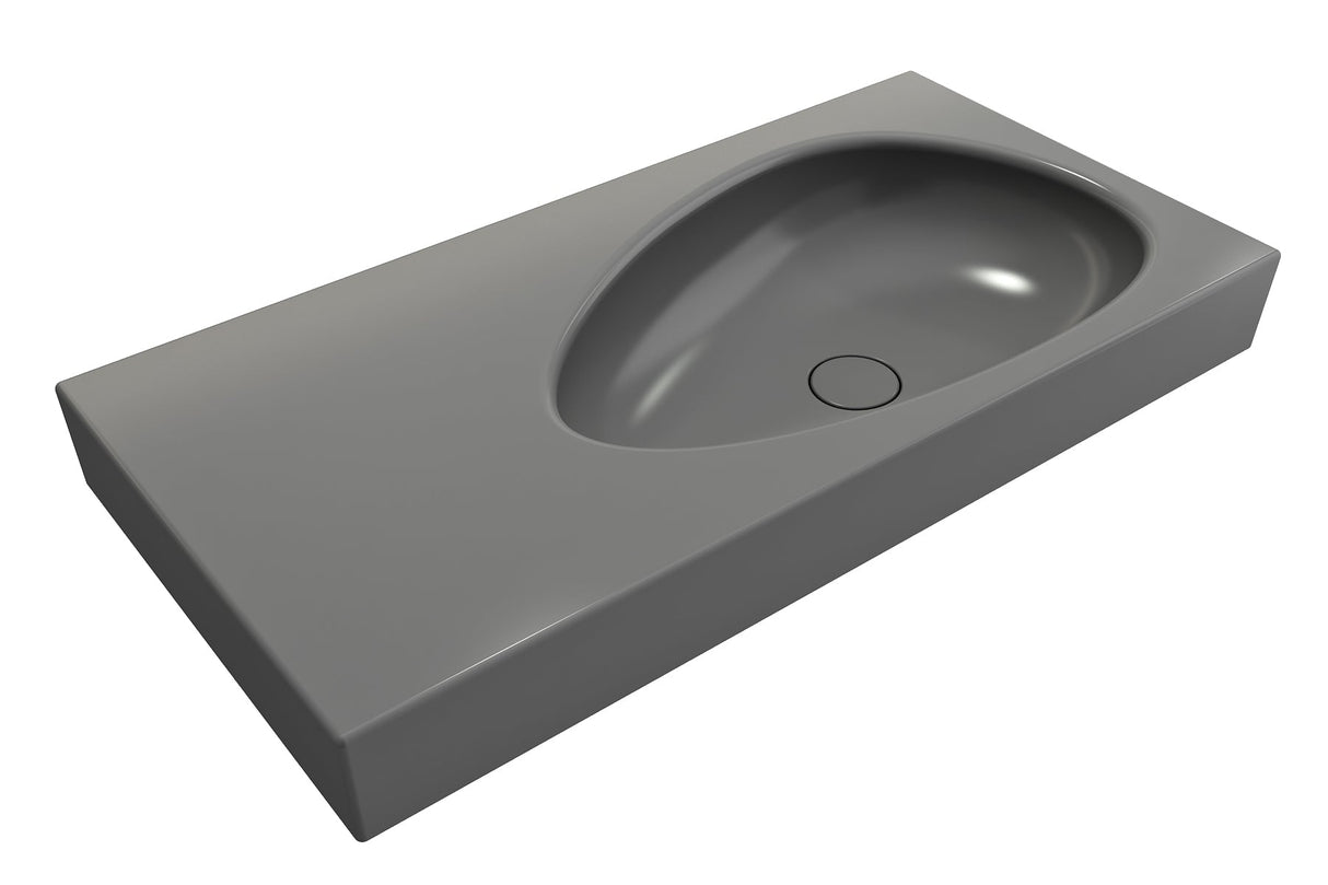 BOCCHI 1115-006-0125 Etna Wall-Mounted Sink Fireclay 35.5 in. with Matching Drain Cover in Matte Gray