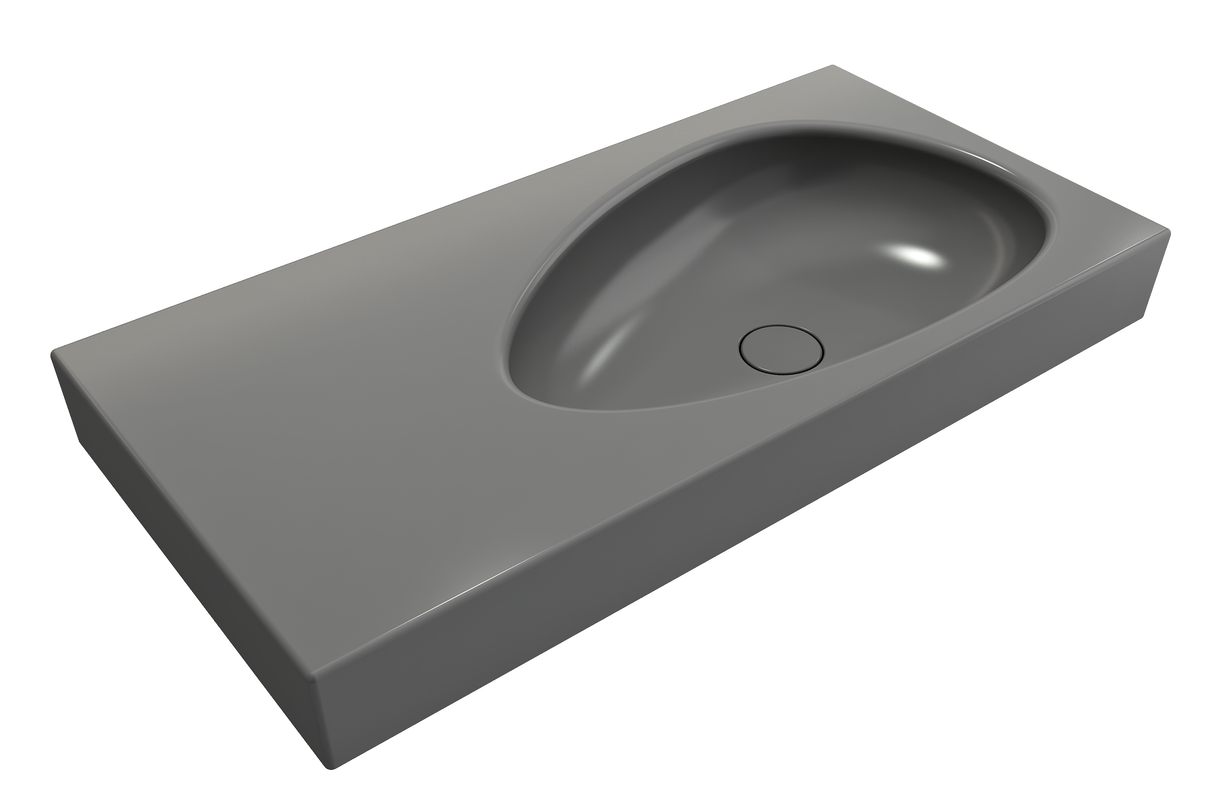 BOCCHI 1115-006-0125 Etna Wall-Mounted Sink Fireclay 35.5 in. with Matching Drain Cover in Matte Gray