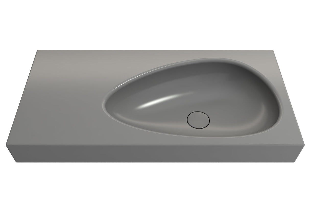 BOCCHI 1115-006-0125 Etna Wall-Mounted Sink Fireclay 35.5 in. with Matching Drain Cover in Matte Gray