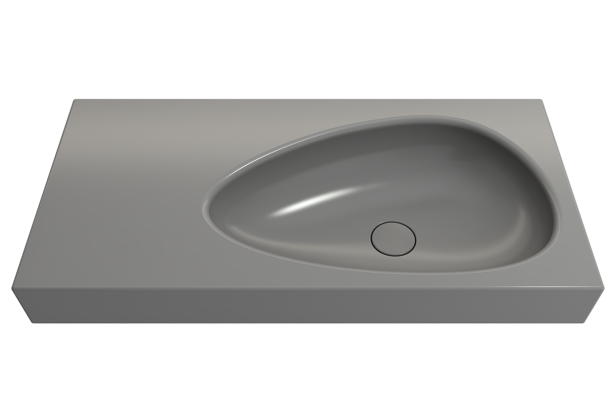 BOCCHI 1115-006-0125 Etna Wall-Mounted Sink Fireclay 35.5 in. with Matching Drain Cover in Matte Gray