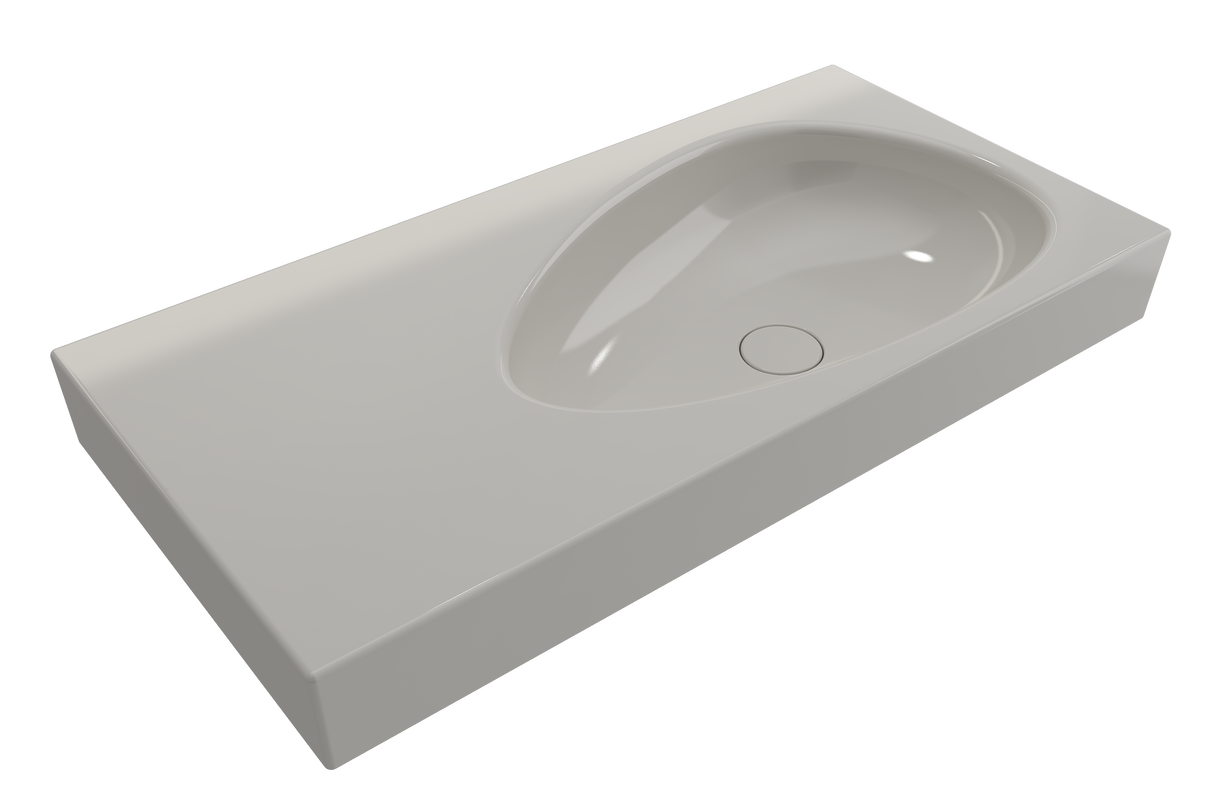 BOCCHI 1115-014-0125 Etna Wall-Mounted Sink Fireclay 35.5 in. with Matching Drain Cover in Biscuit