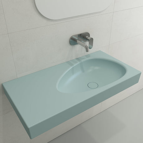 BOCCHI 1115-029-0125 Etna Wall-Mounted Sink Fireclay 35.5 in. with Matching Drain Cover in Matte Ice Blue