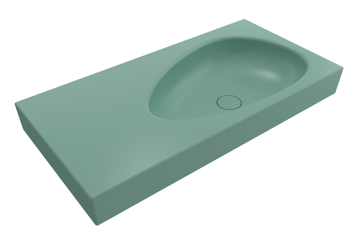 BOCCHI 1115-033-0125 Etna Wall-Mounted Sink Fireclay 35.5 in. with Matching Drain Cover in Matte Mint Green