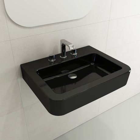 BOCCHI 1123-005-0127 Parma Wall-Mounted Sink Fireclay 25.5 in. 3-Hole with Overflow in Black
