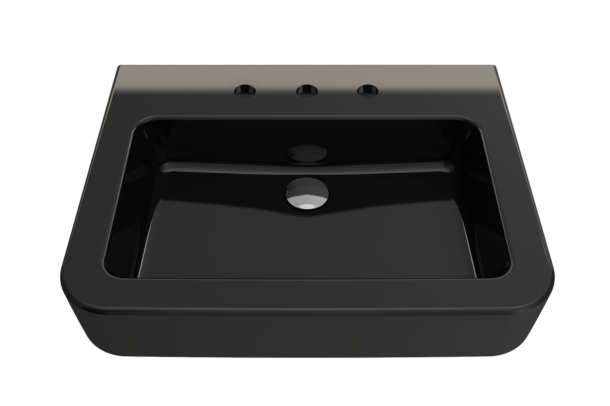 BOCCHI 1123-005-0127 Parma Wall-Mounted Sink Fireclay 25.5 in. 3-Hole with Overflow in Black