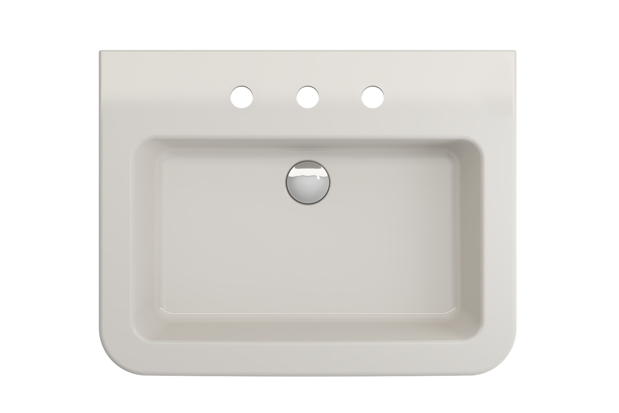 BOCCHI 1123-014-0127 Parma Wall-Mounted Sink Fireclay 25.5 in. 3-Hole with Overflow in Biscuit