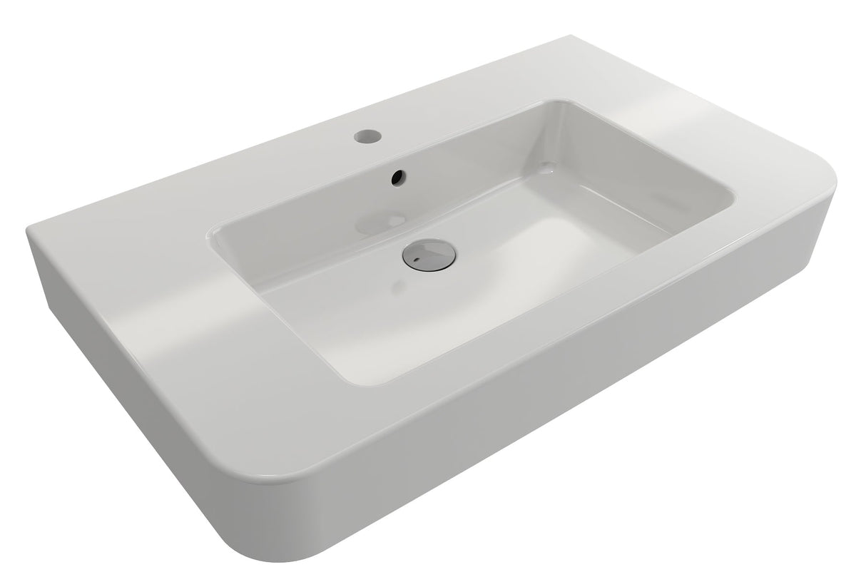 BOCCHI 1124-001-0126 Parma Wall-Mounted Sink Fireclay 33.5 in. 1-Hole with Overflow in White