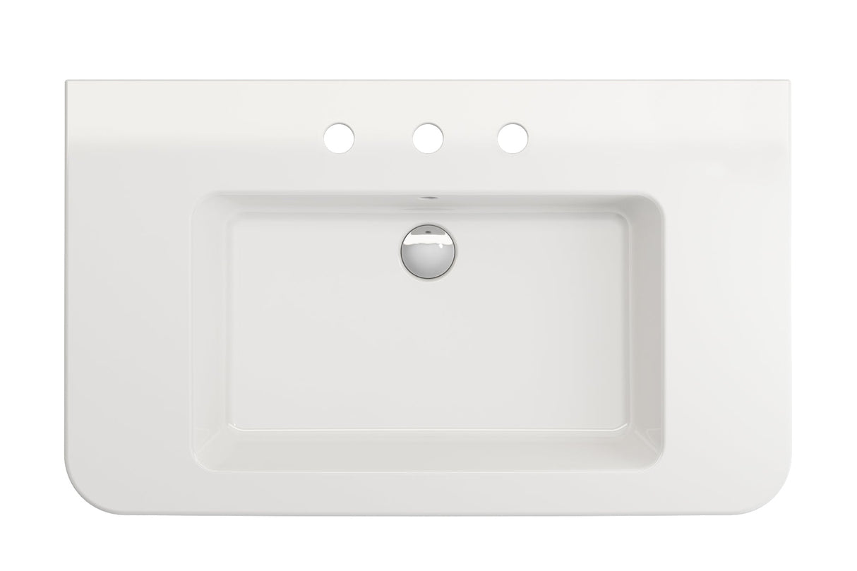 BOCCHI 1124-001-0127 Parma Wall-Mounted Sink Fireclay 33.5 in. 3-Hole with Overflow in White