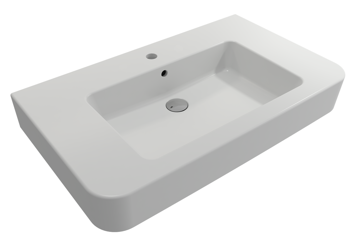 BOCCHI 1124-002-0126 Parma Wall-Mounted Sink Fireclay 33.5 in. 1-Hole with Overflow in Matte White