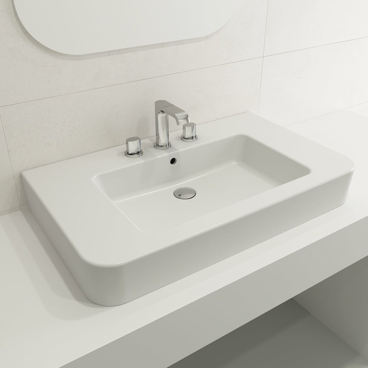 BOCCHI 1124-002-0127 Parma Wall-Mounted Sink Fireclay 33.5 in. 3-Hole with Overflow in Matte White