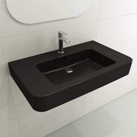 BOCCHI 1124-004-0126 Parma Wall-Mounted Sink Fireclay 33.5 in. 1-Hole with Overflow in Matte Black
