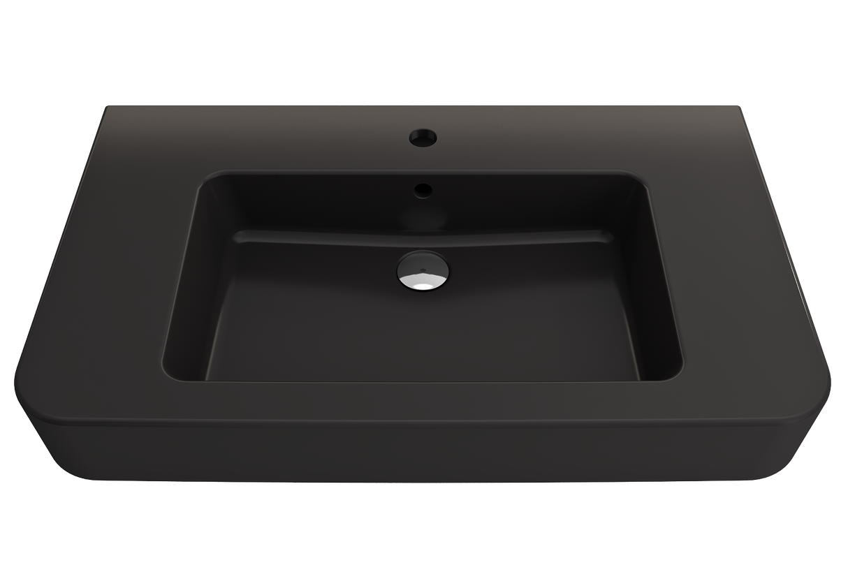 BOCCHI 1124-004-0126 Parma Wall-Mounted Sink Fireclay 33.5 in. 1-Hole with Overflow in Matte Black