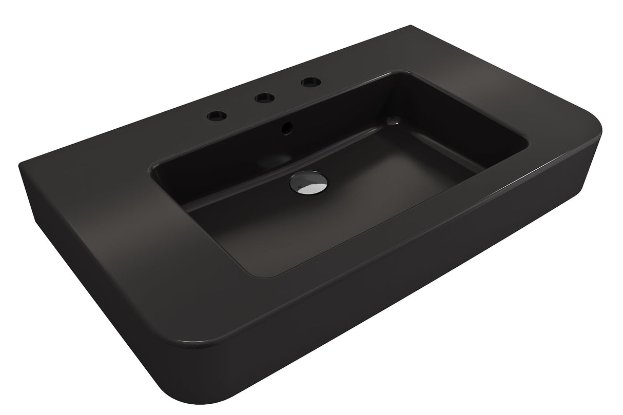 BOCCHI 1124-004-0127 Parma Wall-Mounted Sink Fireclay 33.5 in. 3-Hole with Overflow in Matte Black