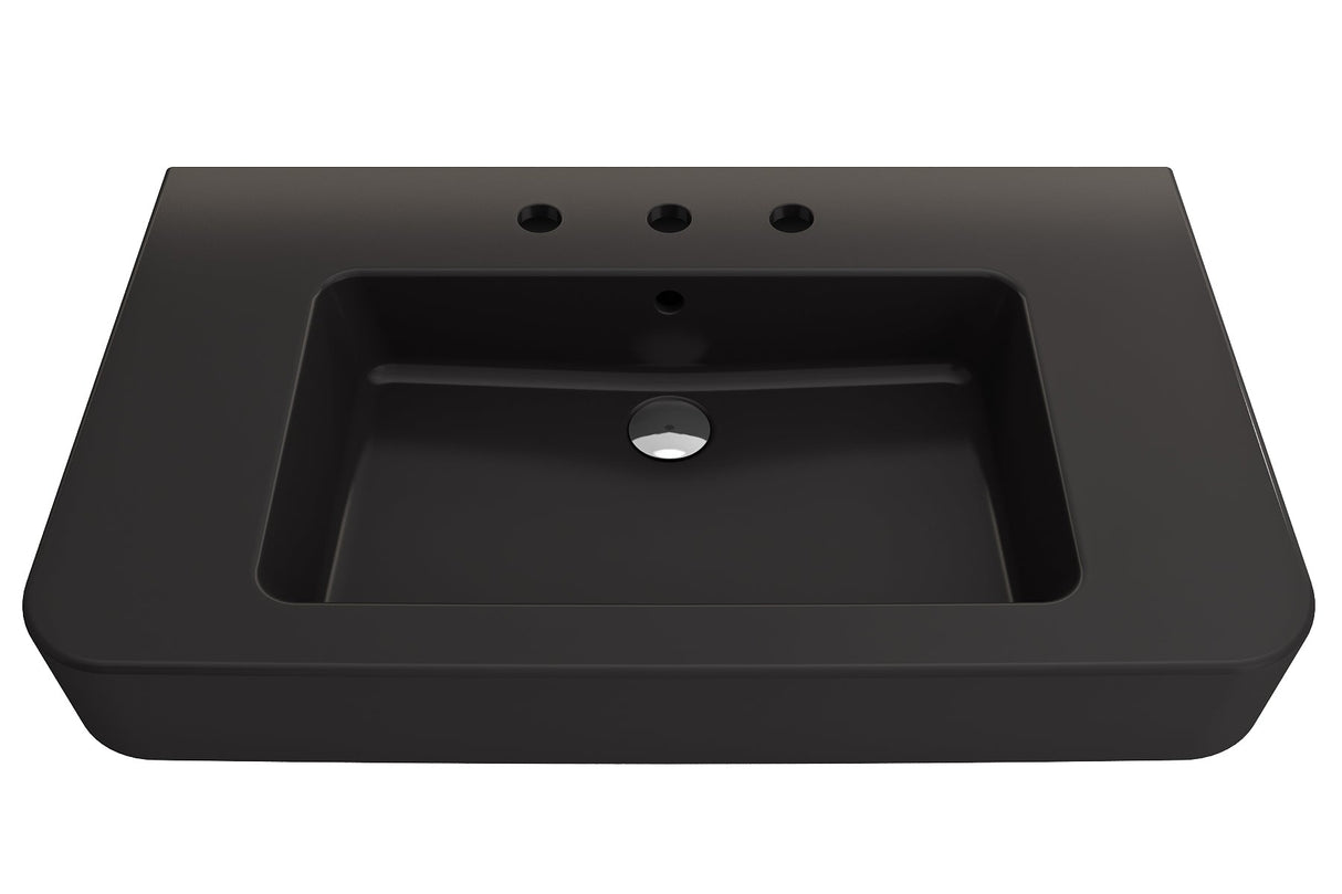 BOCCHI 1124-004-0127 Parma Wall-Mounted Sink Fireclay 33.5 in. 3-Hole with Overflow in Matte Black