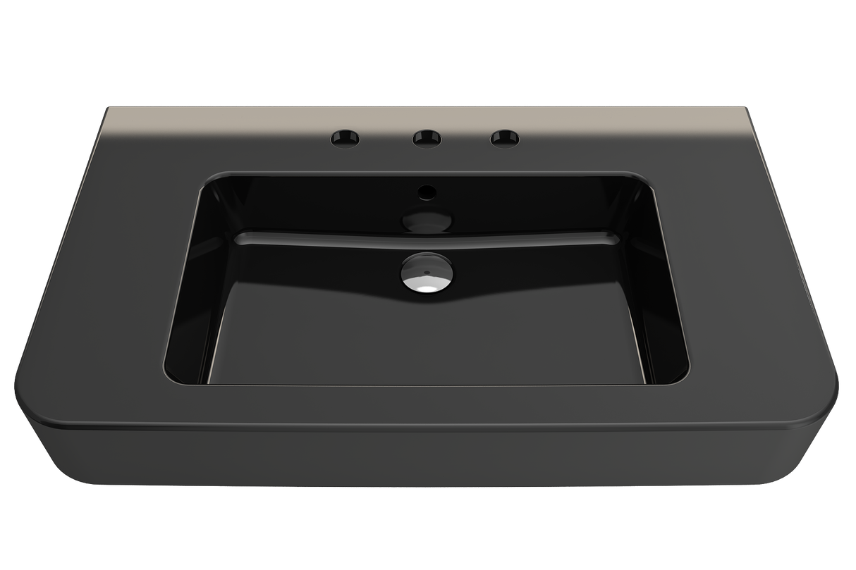 BOCCHI 1124-005-0127 Parma Wall-Mounted Sink Fireclay 33.5 in. 3-Hole with Overflow in Black