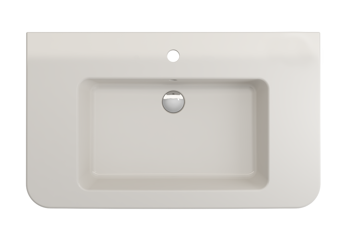 BOCCHI 1124-014-0126 Parma Wall-Mounted Sink Fireclay 33.5 in. 1-Hole with Overflow in Biscuit