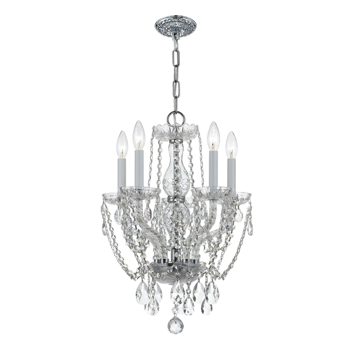 Traditional Crystal 5 Light Hand Cut Crystal Polished Chrome Mini Chandelier 1129-CH-CL-MWP