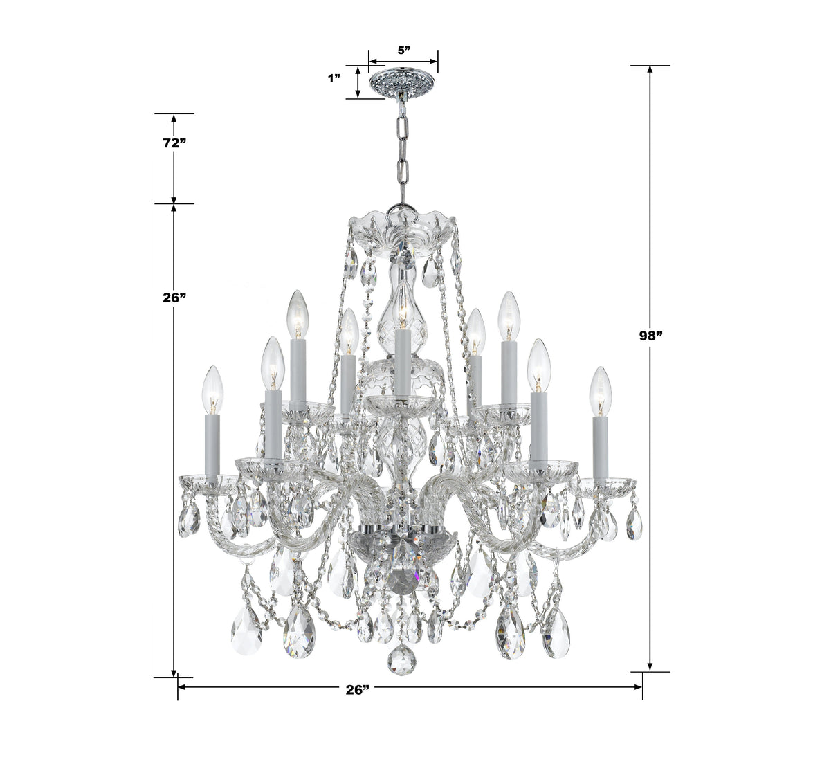 Traditional Crystal 10 Light Swarovski Strass Crystal Polished Chrome Chandelier 1130-CH-CL-S