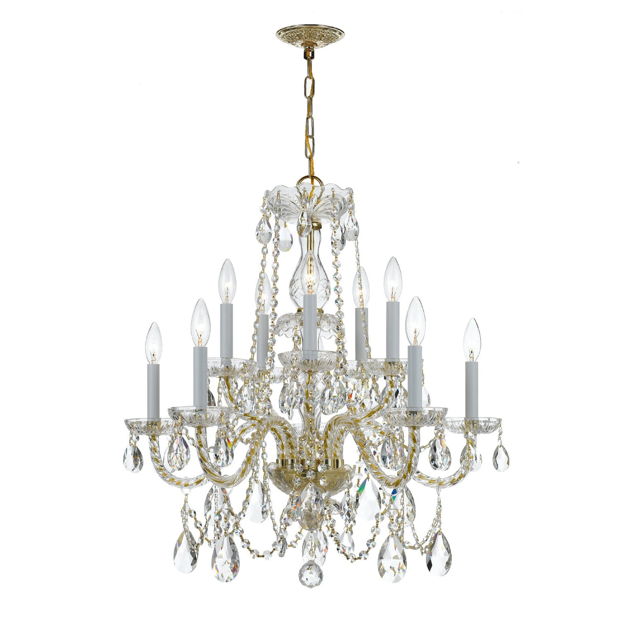 Traditional Crystal 10 Light Hand Cut Crystal Polished Brass Chandelier 1130-PB-CL-MWP