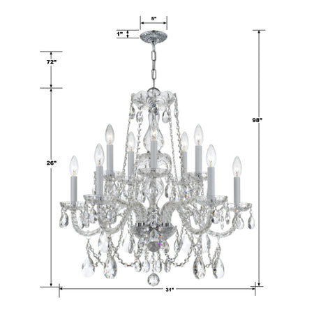 Traditional Crystal 12 Light Clear Italian Crystal Polished Chrome Chandelier 1135-CH-CL-I