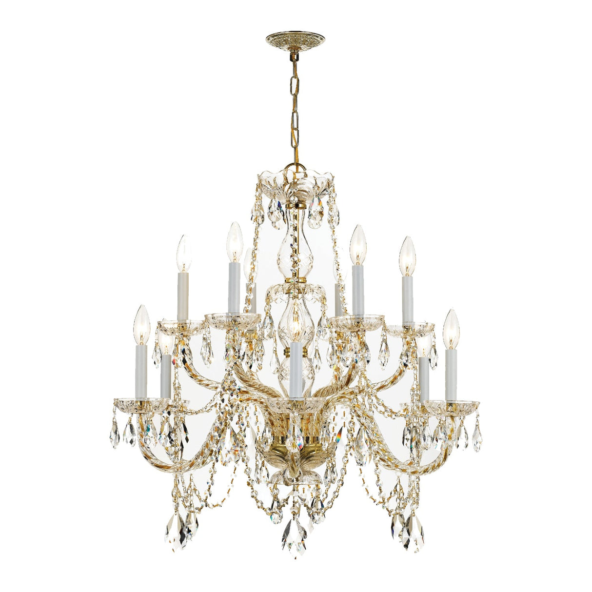 Traditional Crystal 12 Light Spectra Crystal Polished Brass Chandelier 1135-PB-CL-SAQ