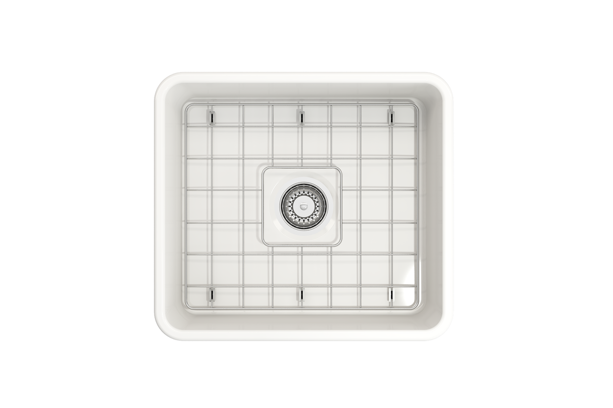 BOCCHI 1136-001-0120 Classico Farmhouse Apron Front Fireclay 20 in. Single Bowl Kitchen Sink with Protective Bottom Grid and Strainer in White