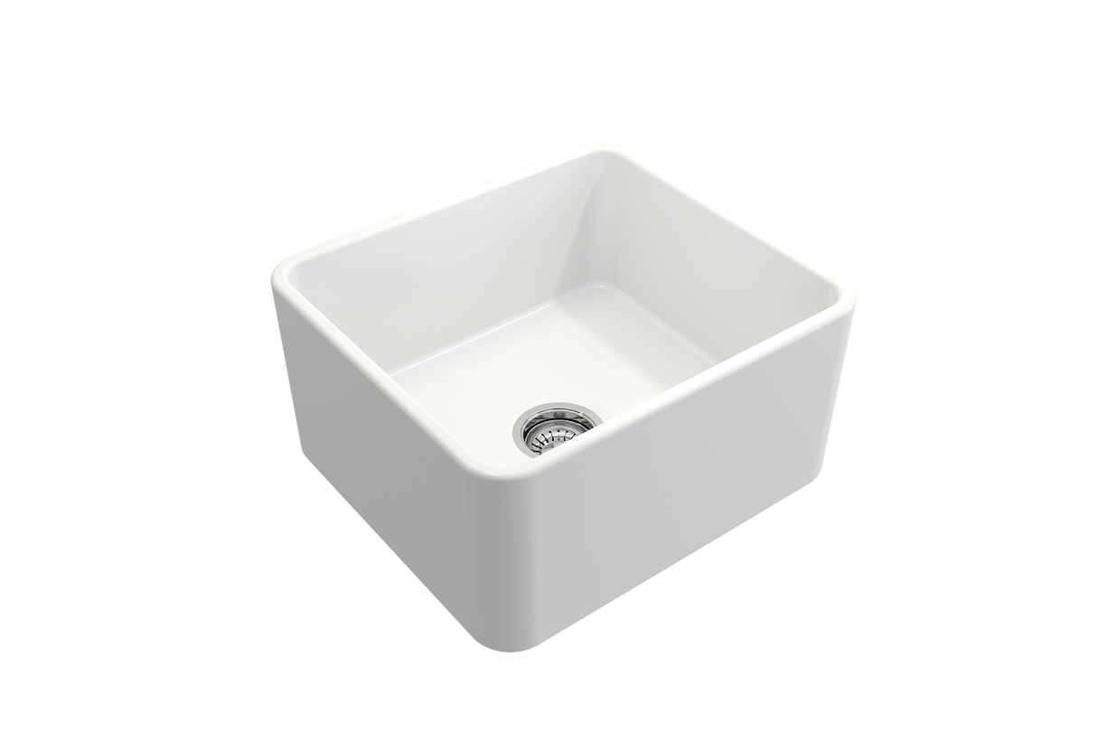 BOCCHI 1136-002-0120 Classico Farmhouse Apron Front Fireclay 20 in. Single Bowl Kitchen Sink with Protective Bottom Grid and Strainer in Matte White