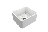 BOCCHI 1136-002-0120 Classico Farmhouse Apron Front Fireclay 20 in. Single Bowl Kitchen Sink with Protective Bottom Grid and Strainer in Matte White