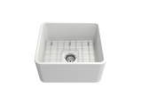 BOCCHI 1136-002-0120 Classico Farmhouse Apron Front Fireclay 20 in. Single Bowl Kitchen Sink with Protective Bottom Grid and Strainer in Matte White