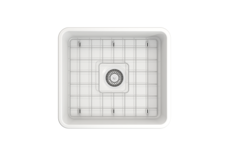 BOCCHI 1136-002-0120 Classico Farmhouse Apron Front Fireclay 20 in. Single Bowl Kitchen Sink with Protective Bottom Grid and Strainer in Matte White