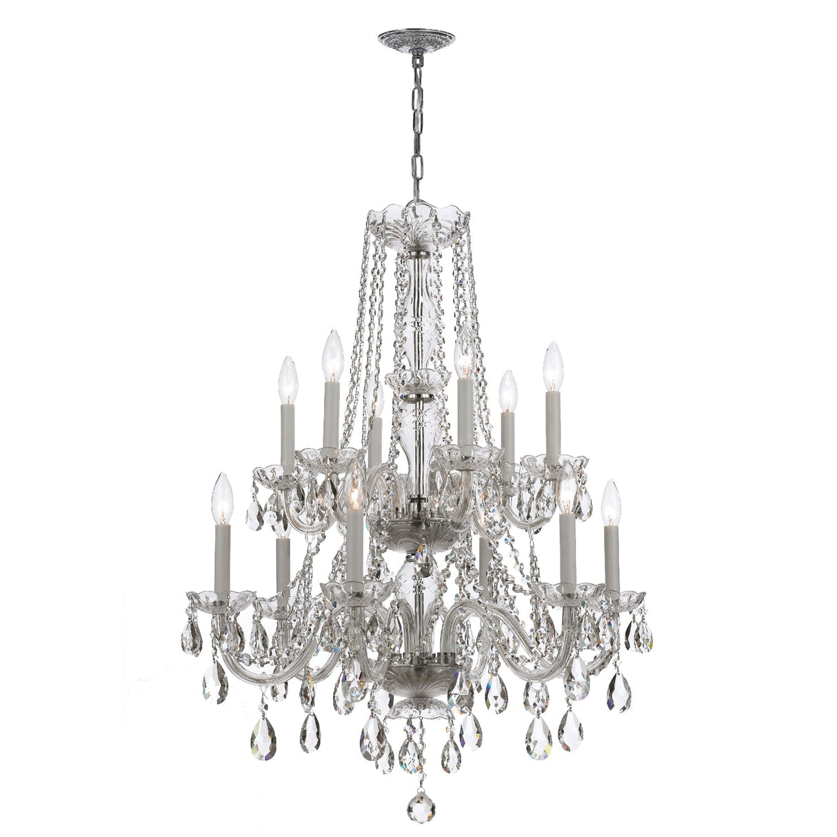 Traditional Crystal 12 Light Hand Cut Crystal Polished Chrome Chandelier 1137-CH-CL-MWP