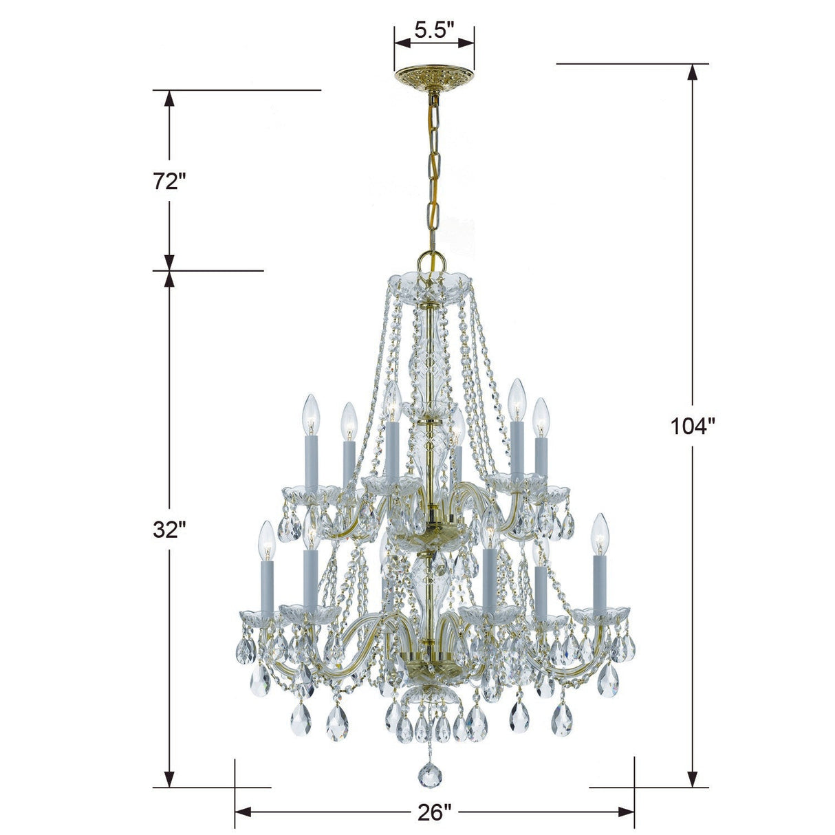 Traditional Crystal 12 Light Hand Cut Crystal Polished Chrome Chandelier 1137-CH-CL-MWP