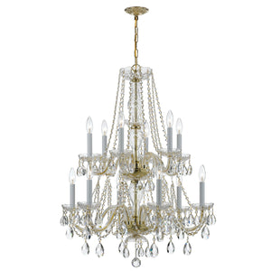 Traditional Crystal 12 Light Swarovski Strass Crystal Polished Brass Chandelier 1137-PB-CL-S