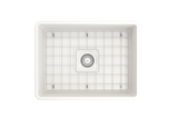 BOCCHI 1137-001-0120 Classico Farmhouse Apron Front Fireclay 24 in. Single Bowl Kitchen Sink with Protective Bottom Grid and Strainer in White