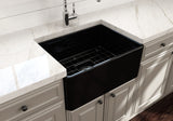 BOCCHI 1137-005-0120 Classico Farmhouse Apron Front Fireclay 24 in. Single Bowl Kitchen Sink with Protective Bottom Grid and Strainer in Black