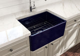BOCCHI 1137-010-0120 Classico Farmhouse Apron Front Fireclay 24 in. Single Bowl Kitchen Sink with Protective Bottom Grid and Strainer in Sapphire Blue