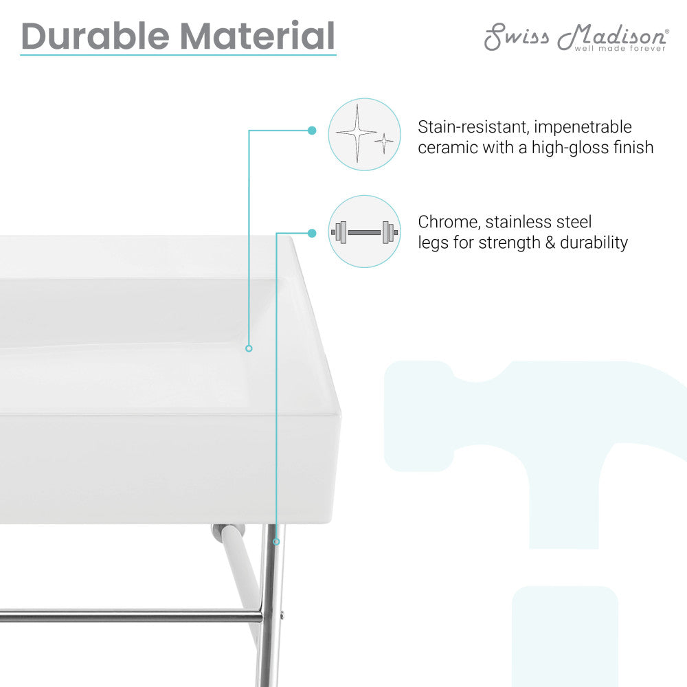 Claire 24 Ceramic Console Sink White Basin Chrome Legs