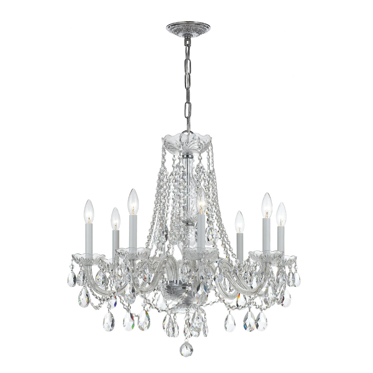 Traditional Crystal 8 Light Swarovski Strass Crystal Polished Chrome Chandelier 1138-CH-CL-S