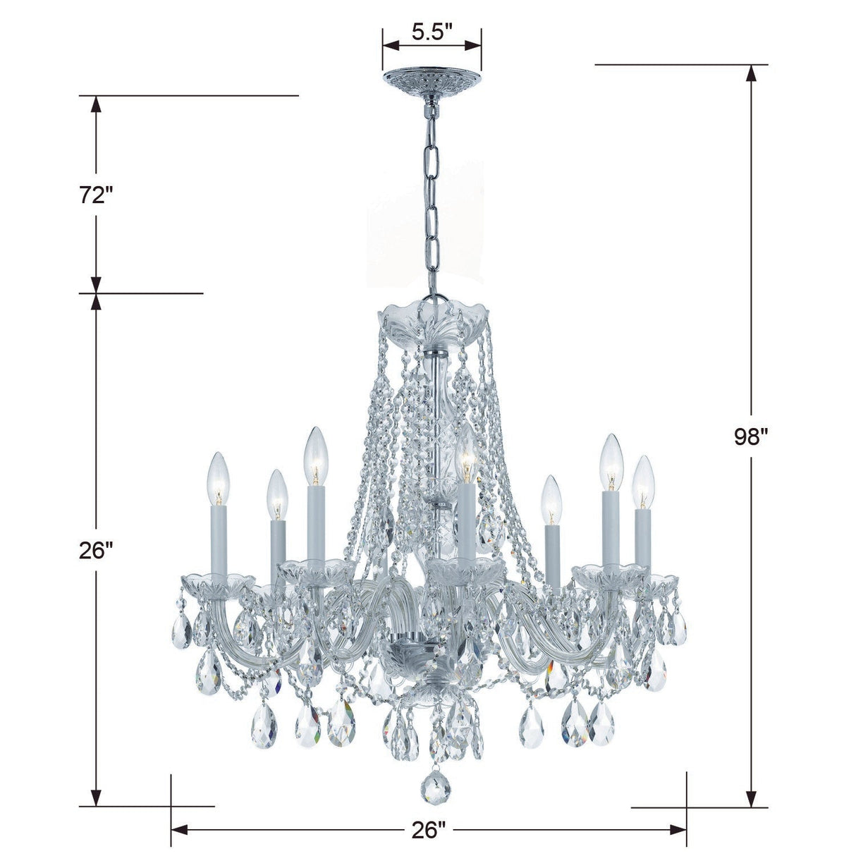 Traditional Crystal 8 Light Swarovski Strass Crystal Polished Chrome Chandelier 1138-CH-CL-S