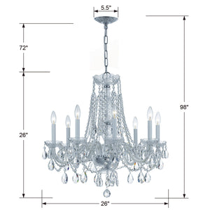 Traditional Crystal 8 Light Swarovski Strass Crystal Polished Chrome Chandelier 1138-CH-CL-S