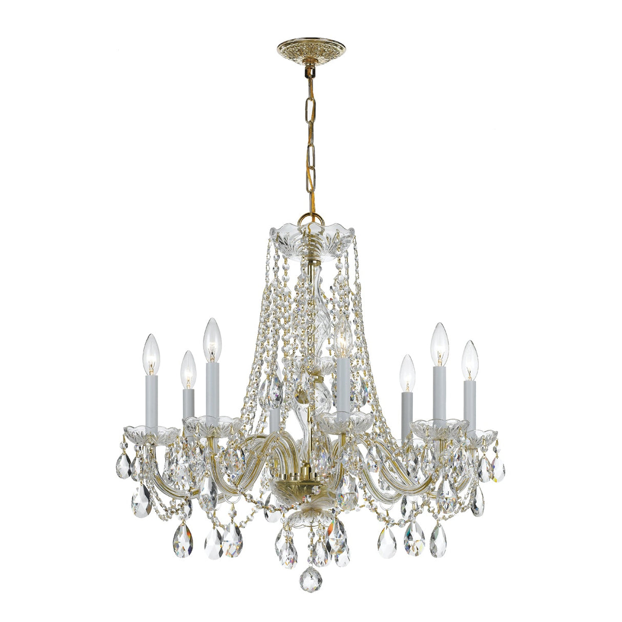 Traditional Crystal 8 Light Hand Cut Crystal Polished Brass Chandelier 1138-PB-CL-MWP